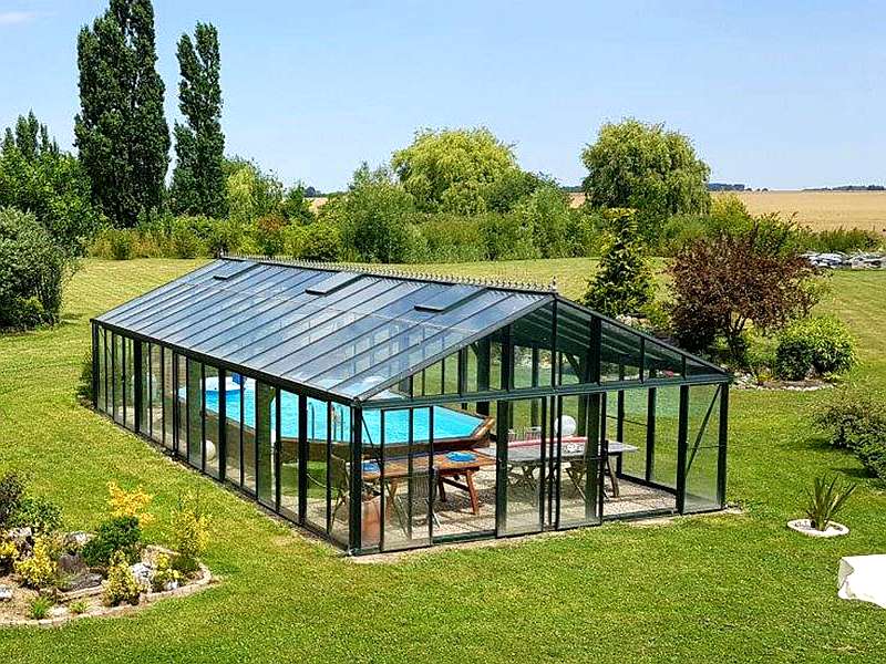 glass greenhouse, metal greenhouse, large  greenhouse,Metal greenhouse with Swimming pool  YSGH-174